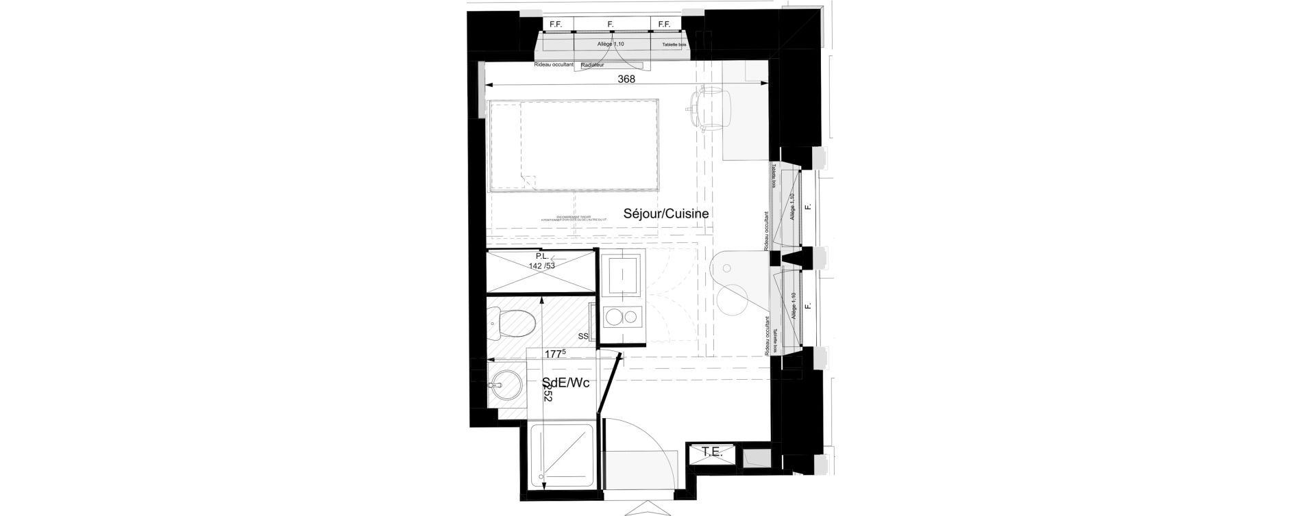 Appartement T1 meubl&eacute; de 19,15 m2 &agrave; Tours Grammont