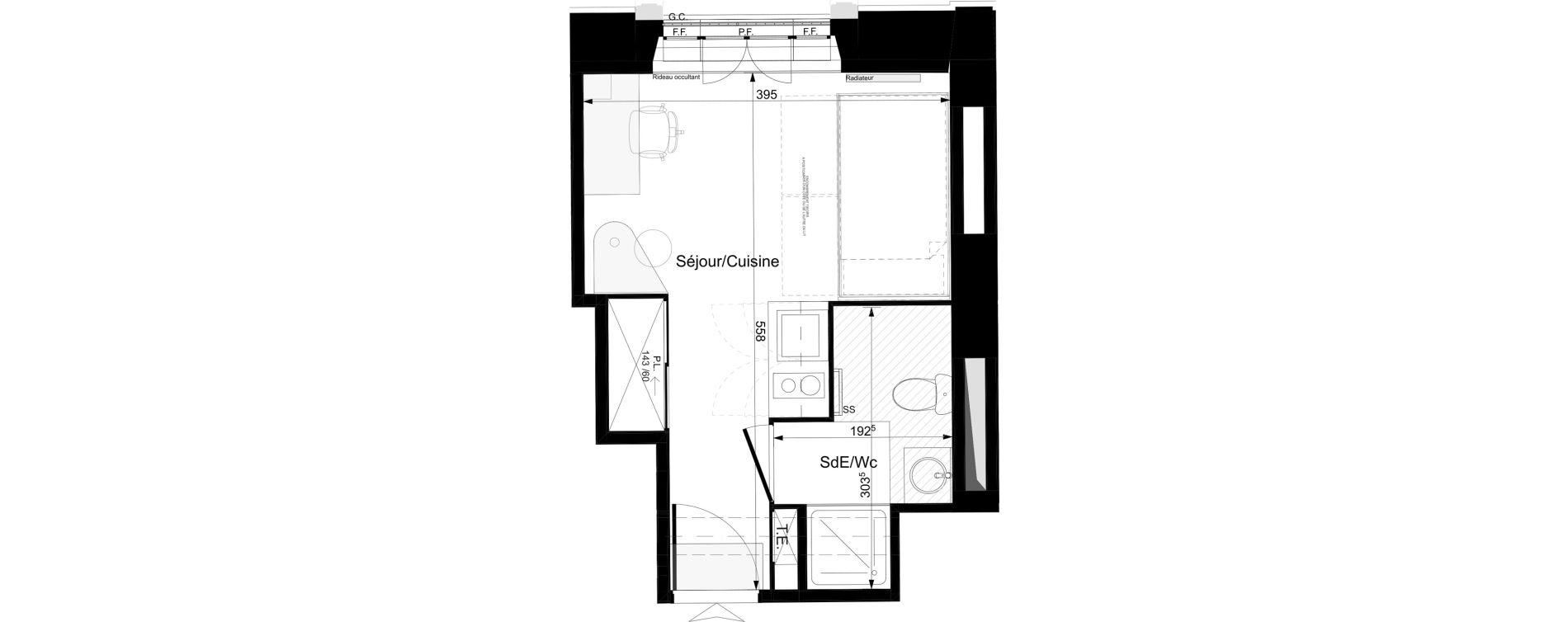 Appartement T1 meubl&eacute; de 19,43 m2 &agrave; Tours Grammont