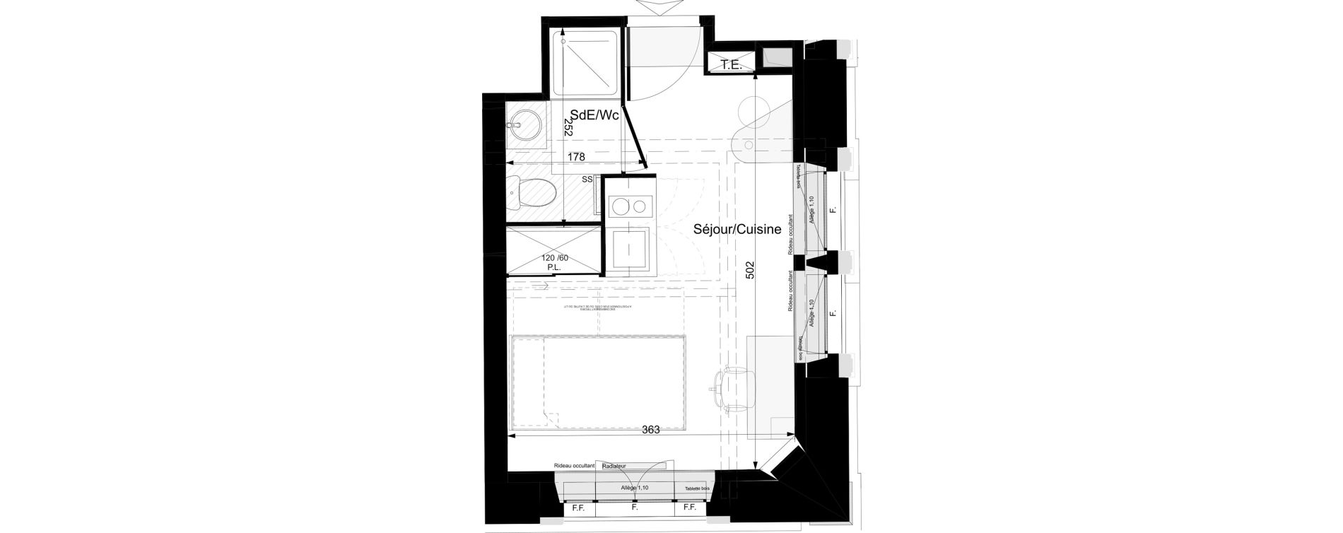 Appartement T1 meubl&eacute; de 18,76 m2 &agrave; Tours Grammont