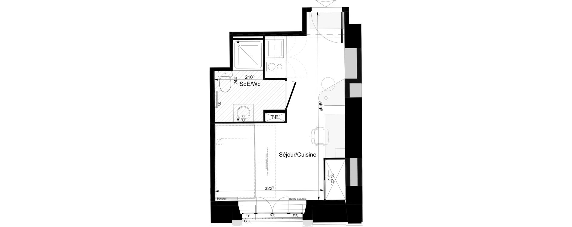 Appartement T1 meubl&eacute; de 19,16 m2 &agrave; Tours Grammont