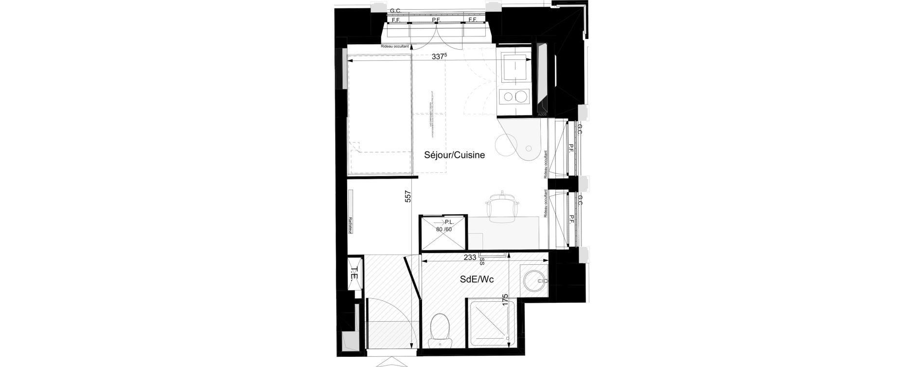 Appartement T1 meubl&eacute; de 19,21 m2 &agrave; Tours Grammont