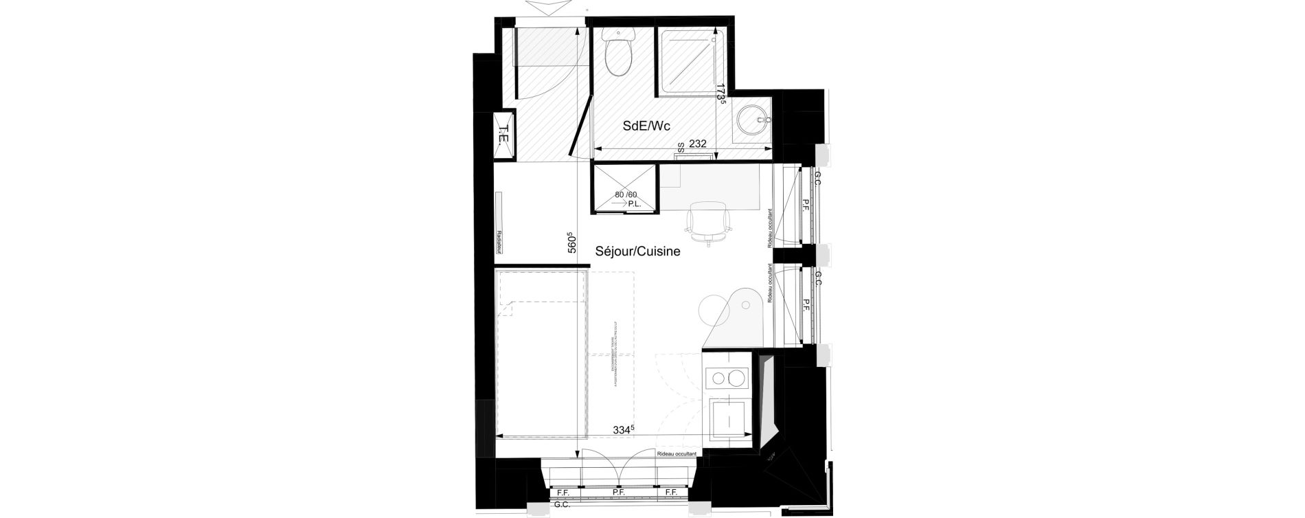 Appartement T1 meubl&eacute; de 19,22 m2 &agrave; Tours Grammont