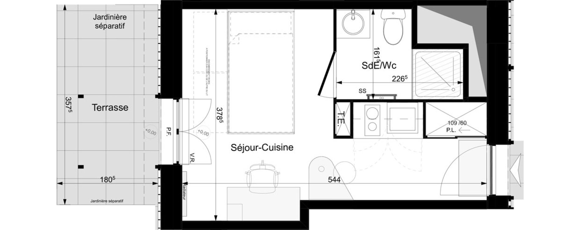 Appartement T1 meubl&eacute; de 17,55 m2 &agrave; Tours Grammont