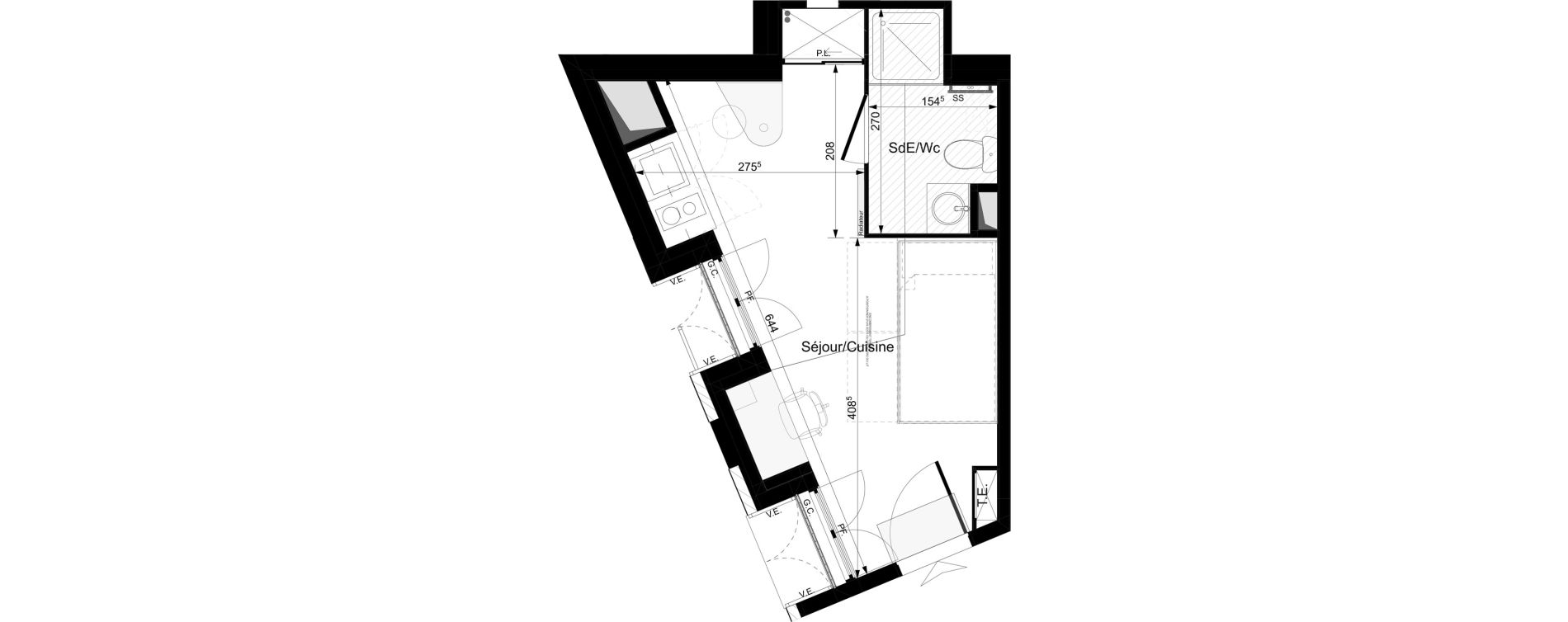Appartement T1 meubl&eacute; de 19,26 m2 &agrave; Tours Grammont