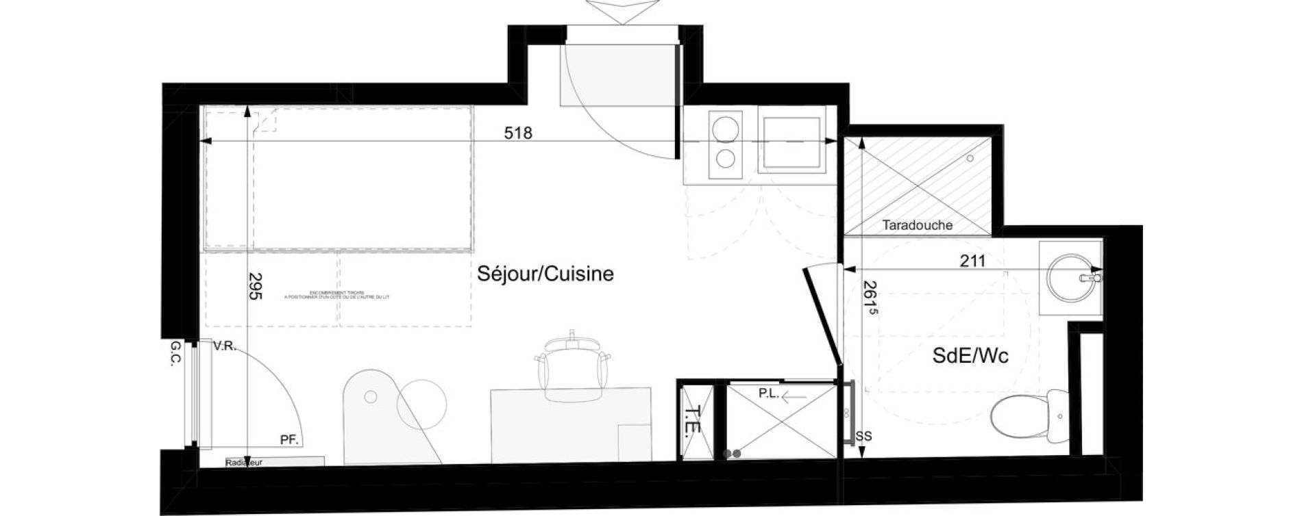 Appartement T1 meubl&eacute; de 19,89 m2 &agrave; Tours Grammont