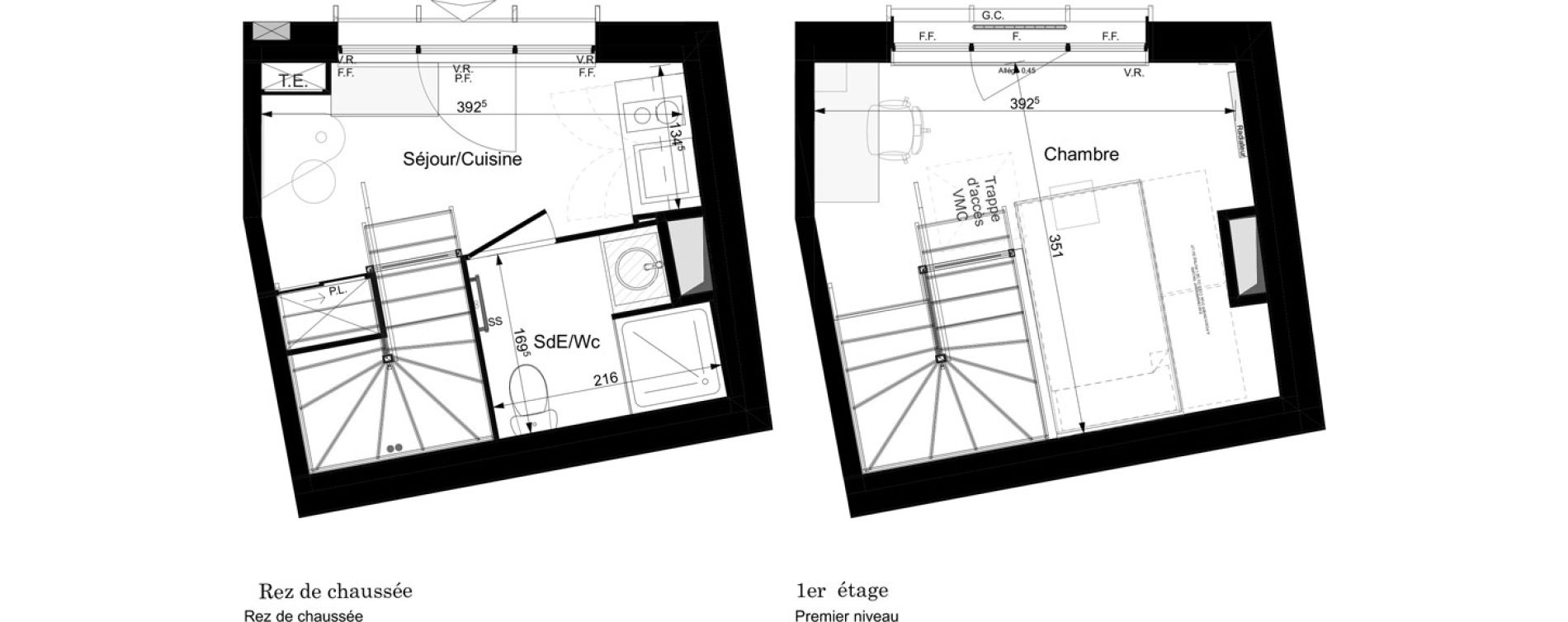 Duplex T2 meubl&eacute; de 21,03 m2 &agrave; Tours Grammont