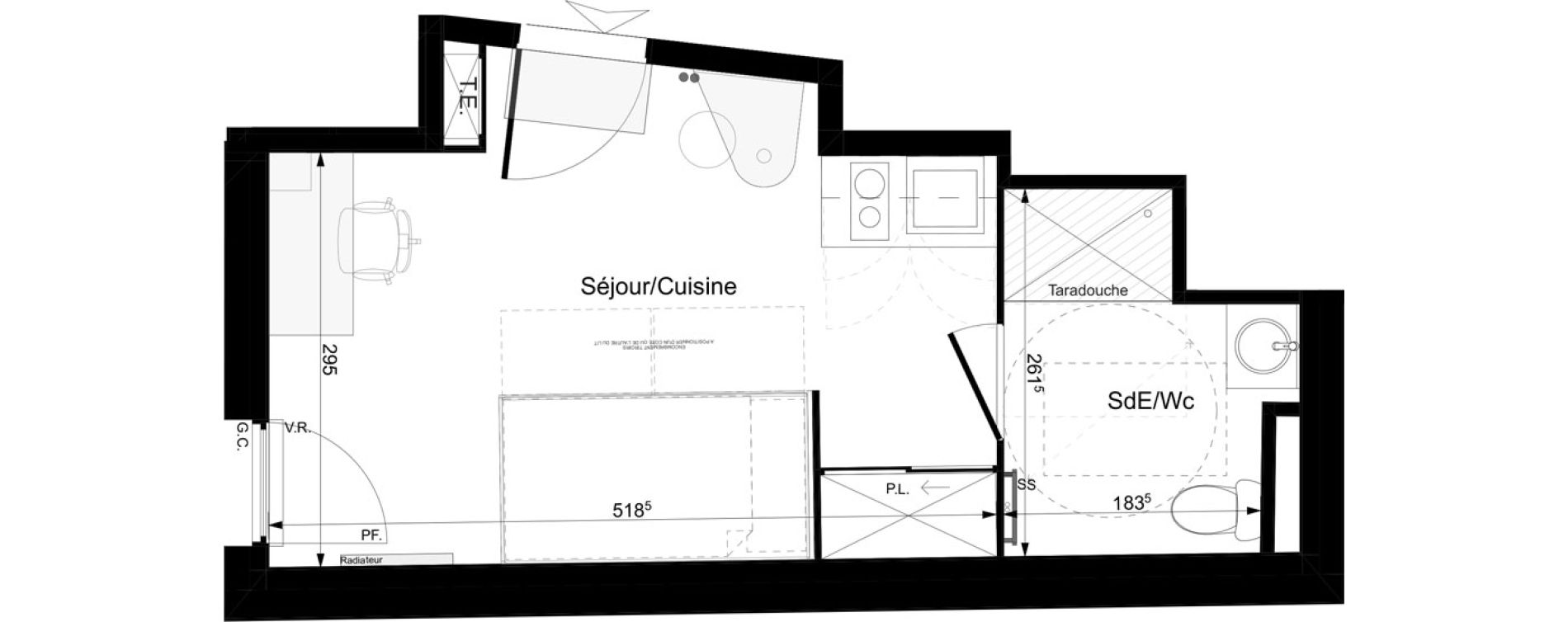 Appartement T1 meubl&eacute; de 20,95 m2 &agrave; Tours Grammont