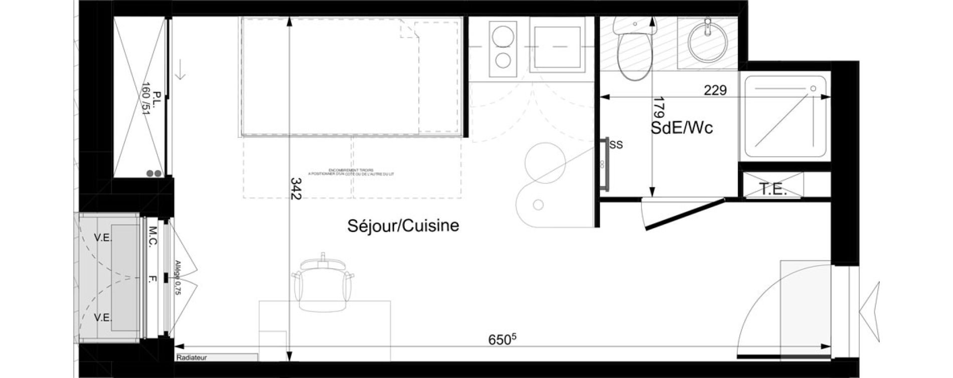 Appartement T1 meubl&eacute; de 22,11 m2 &agrave; Tours Grammont