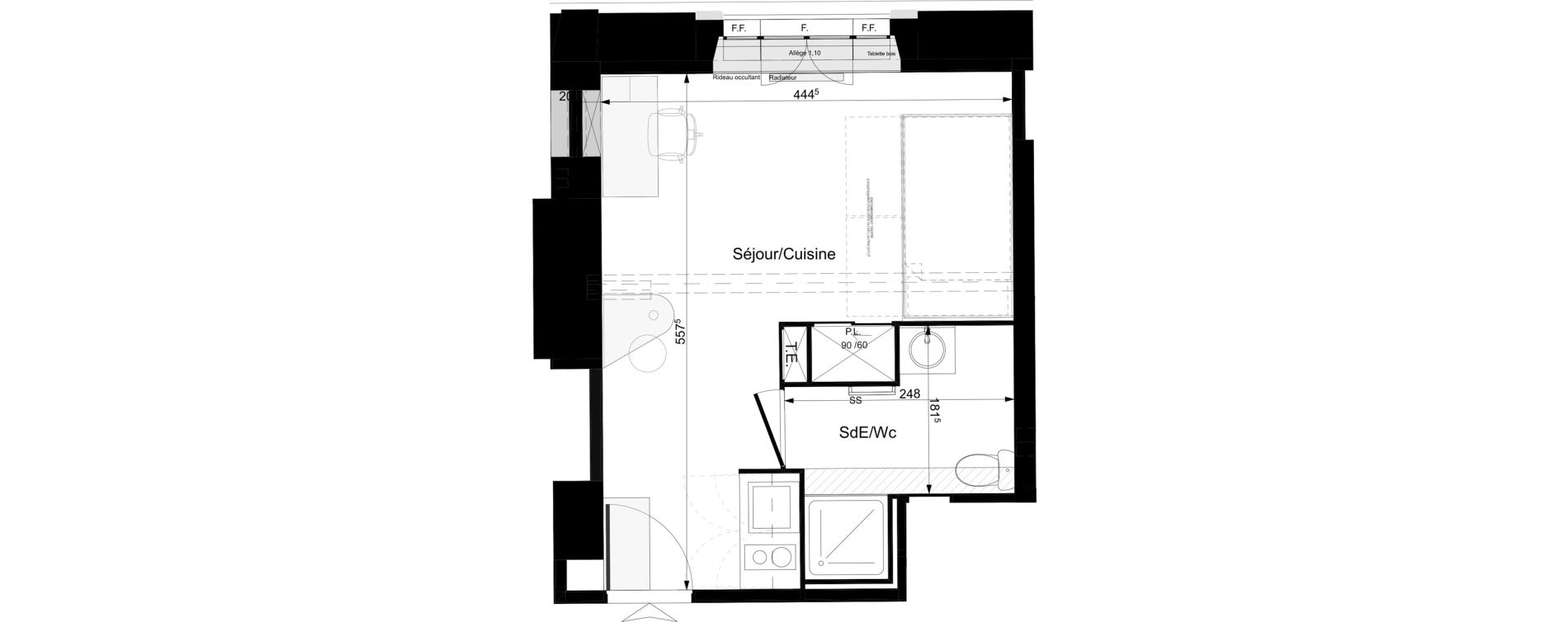 Appartement T1 meubl&eacute; de 22,91 m2 &agrave; Tours Grammont