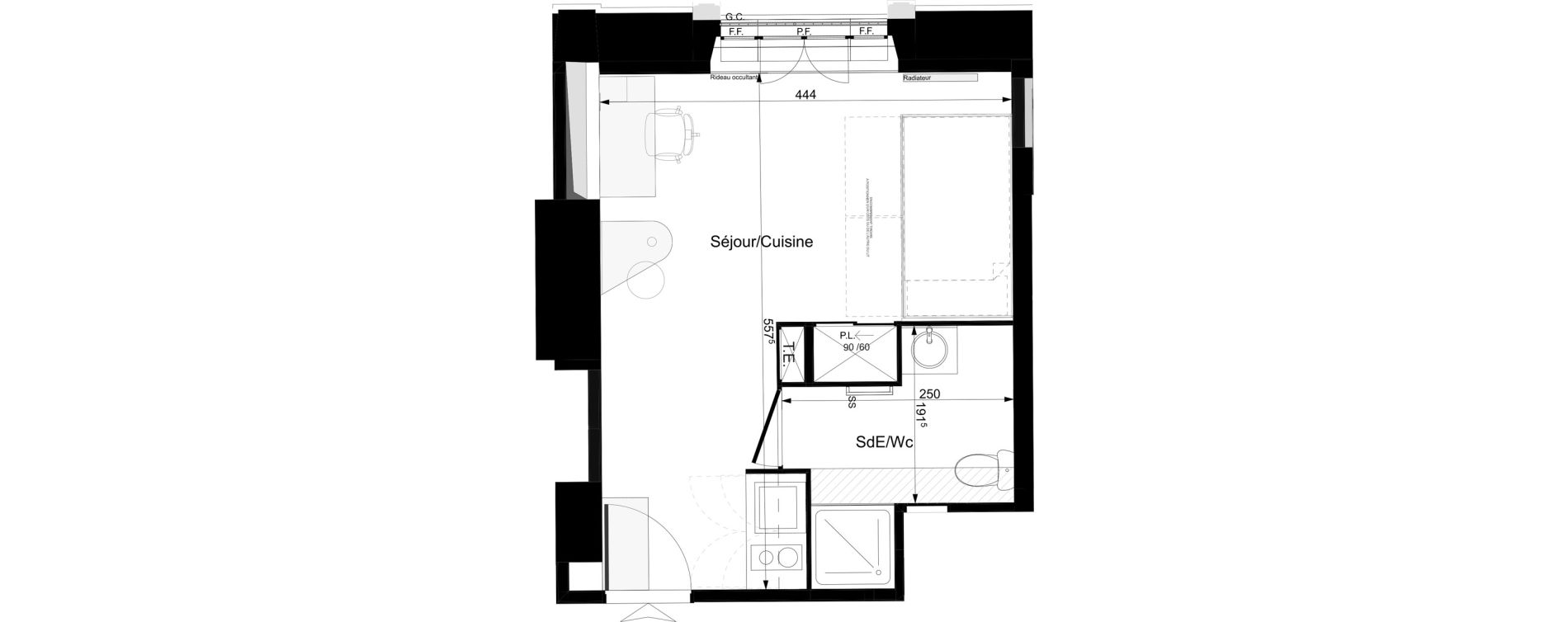 Appartement T1 meubl&eacute; de 23,61 m2 &agrave; Tours Grammont