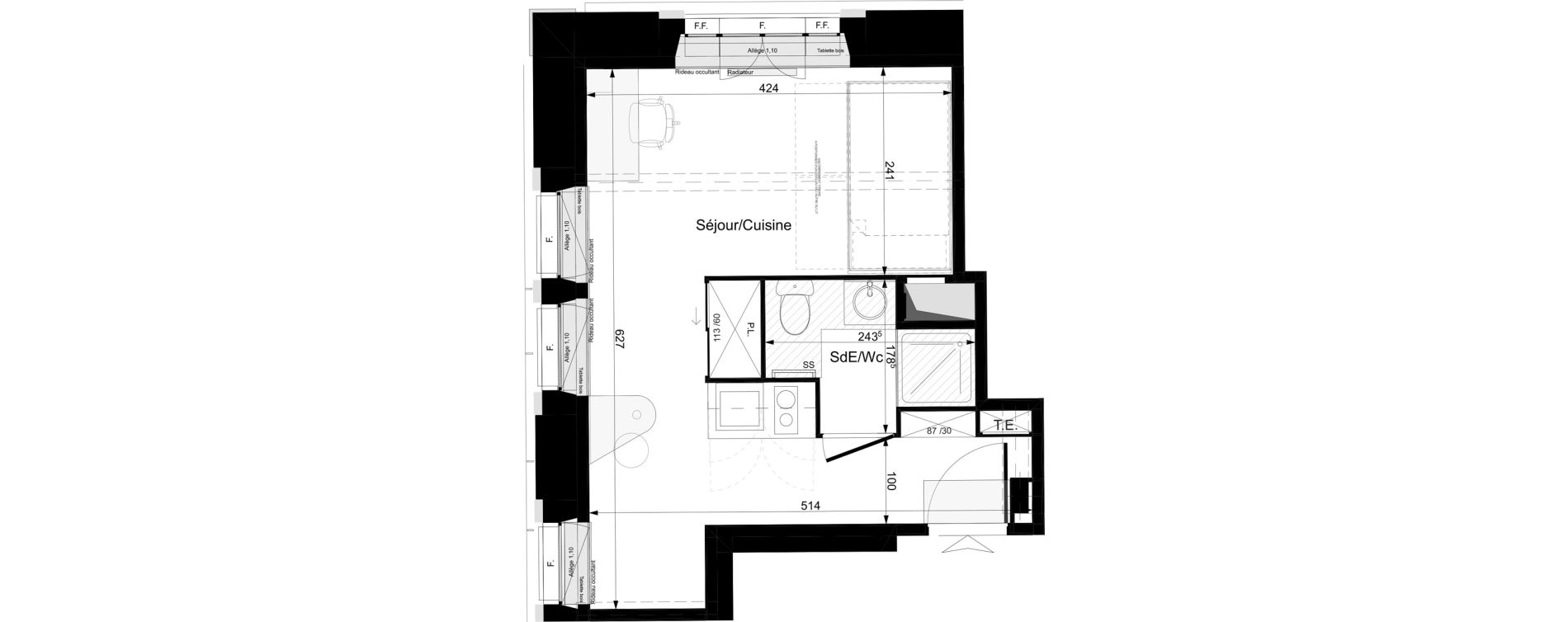 Appartement T1 meubl&eacute; de 24,08 m2 &agrave; Tours Grammont
