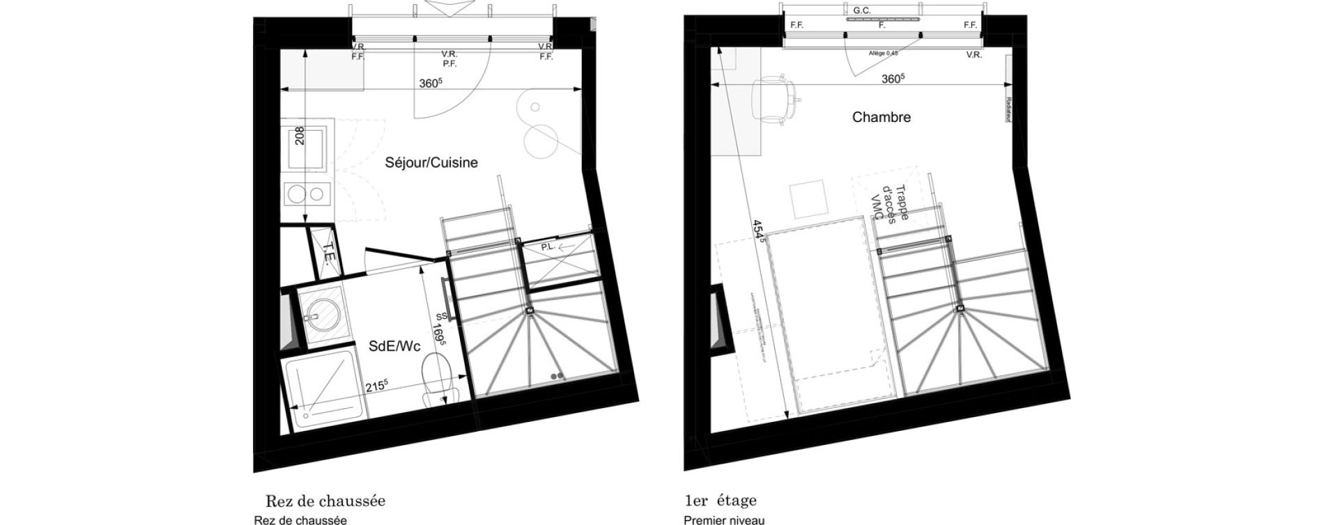 Duplex T2 meubl&eacute; de 24,88 m2 &agrave; Tours Grammont