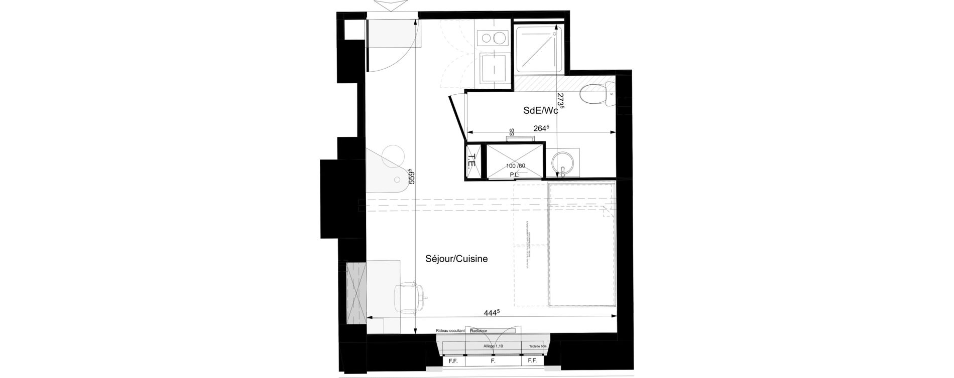 Appartement T1 meubl&eacute; de 23,33 m2 &agrave; Tours Grammont