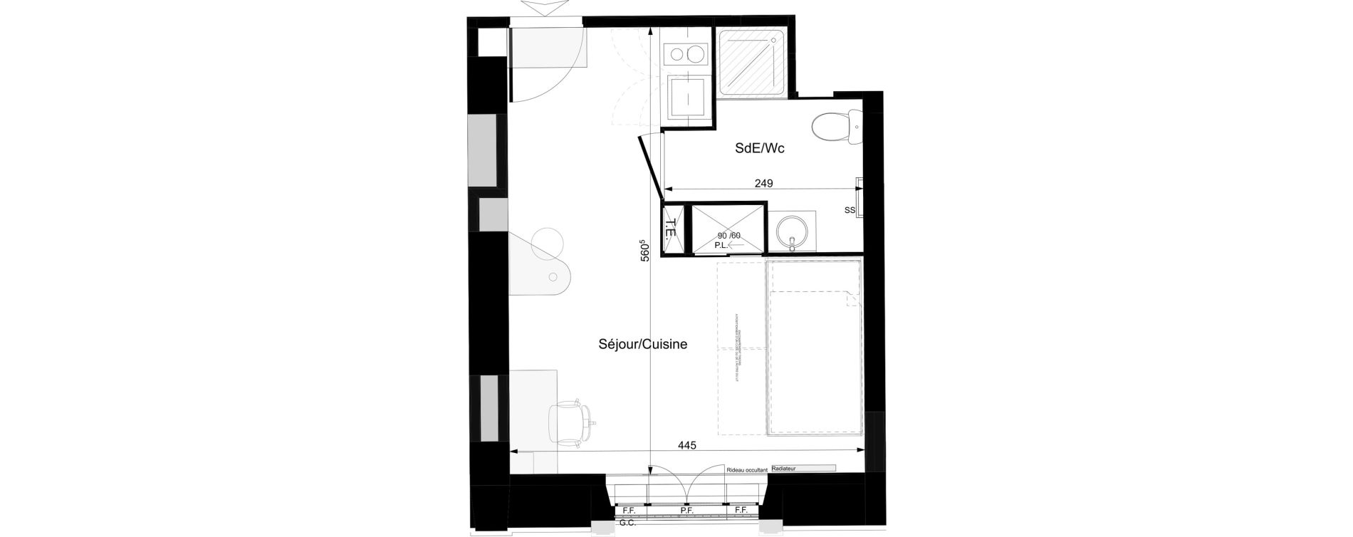 Appartement T1 meubl&eacute; de 24,05 m2 &agrave; Tours Grammont