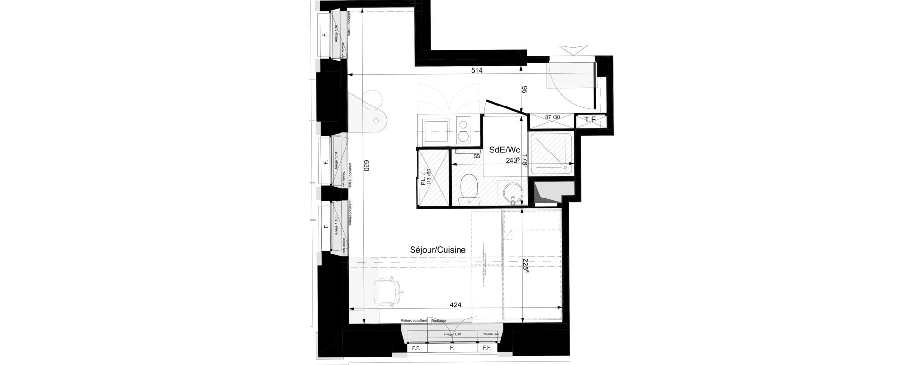 Appartement T1 meubl&eacute; de 23,71 m2 &agrave; Tours Grammont