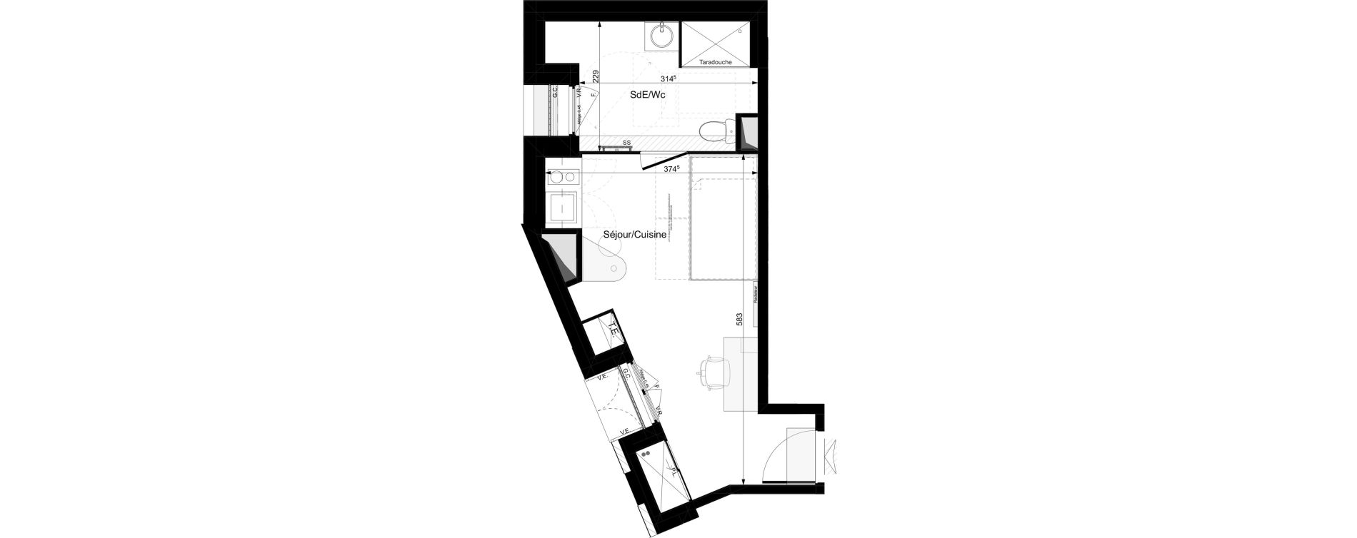 Appartement T1 meubl&eacute; de 24,63 m2 &agrave; Tours Grammont