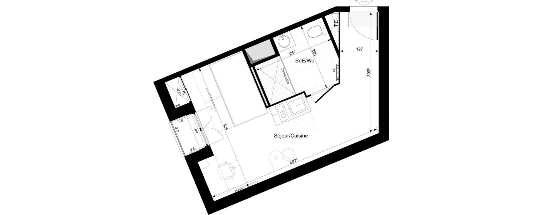 Appartement T1 meubl&eacute; de 25,48 m2 &agrave; Tours Grammont
