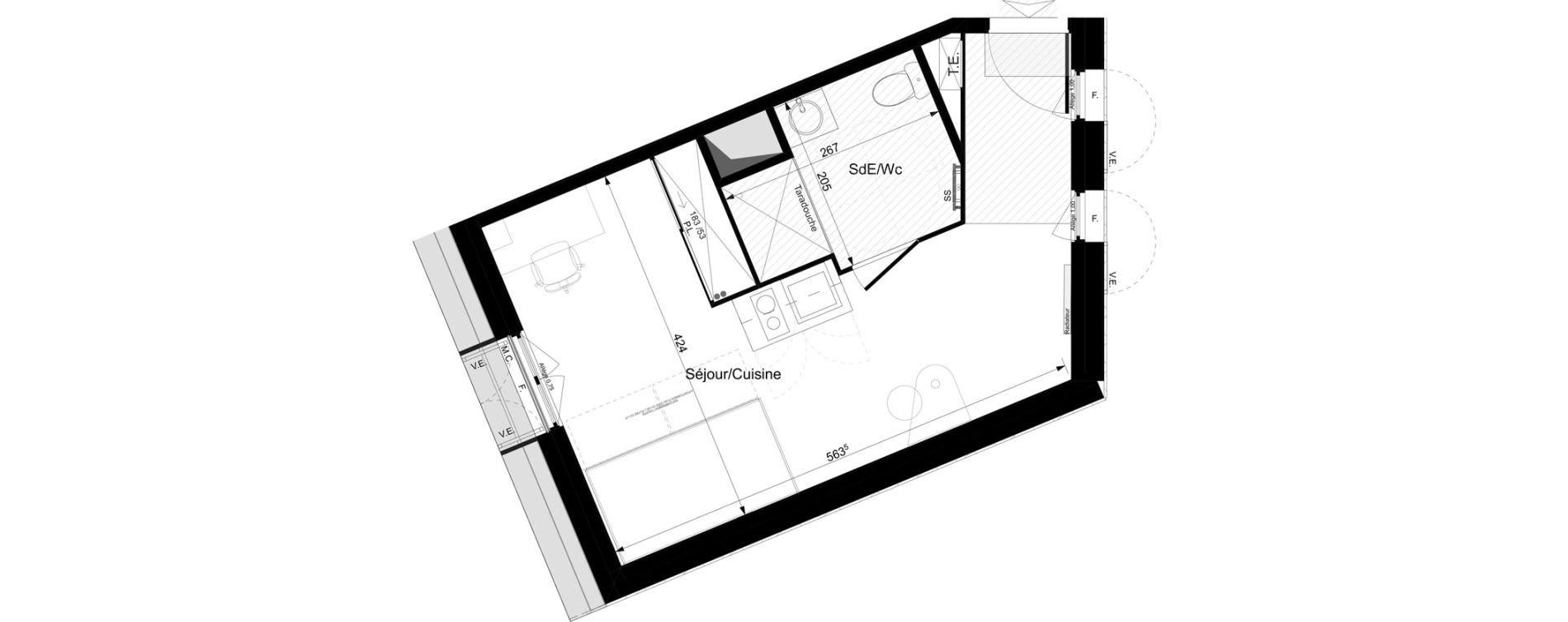 Appartement T1 meubl&eacute; de 25,87 m2 &agrave; Tours Grammont