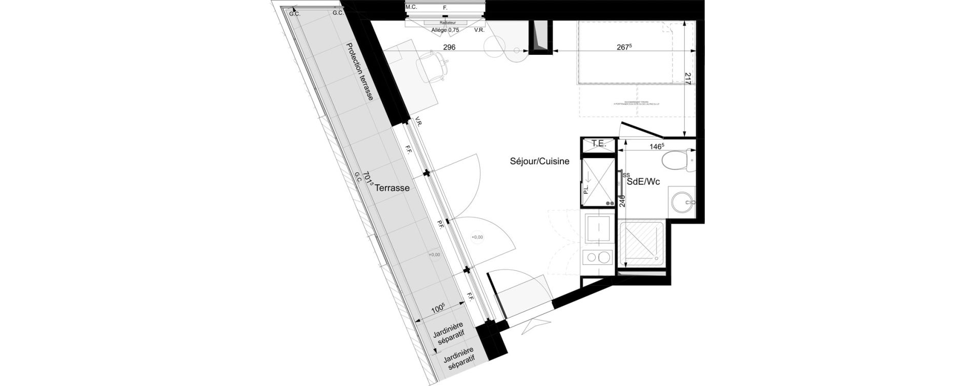 Appartement T1 meubl&eacute; de 23,85 m2 &agrave; Tours Grammont