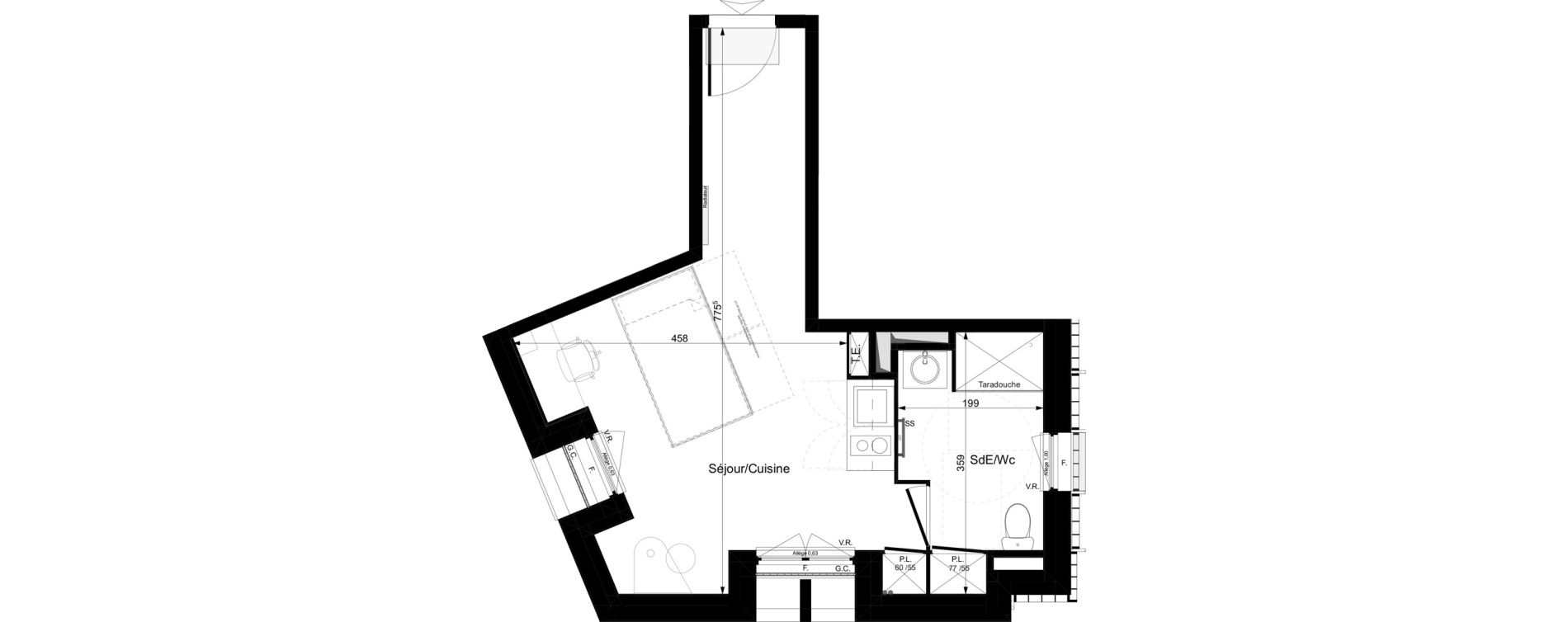 Appartement T1 meubl&eacute; de 27,05 m2 &agrave; Tours Grammont