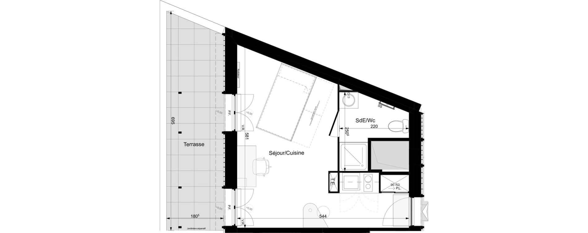 Appartement T1 meubl&eacute; de 23,73 m2 &agrave; Tours Grammont