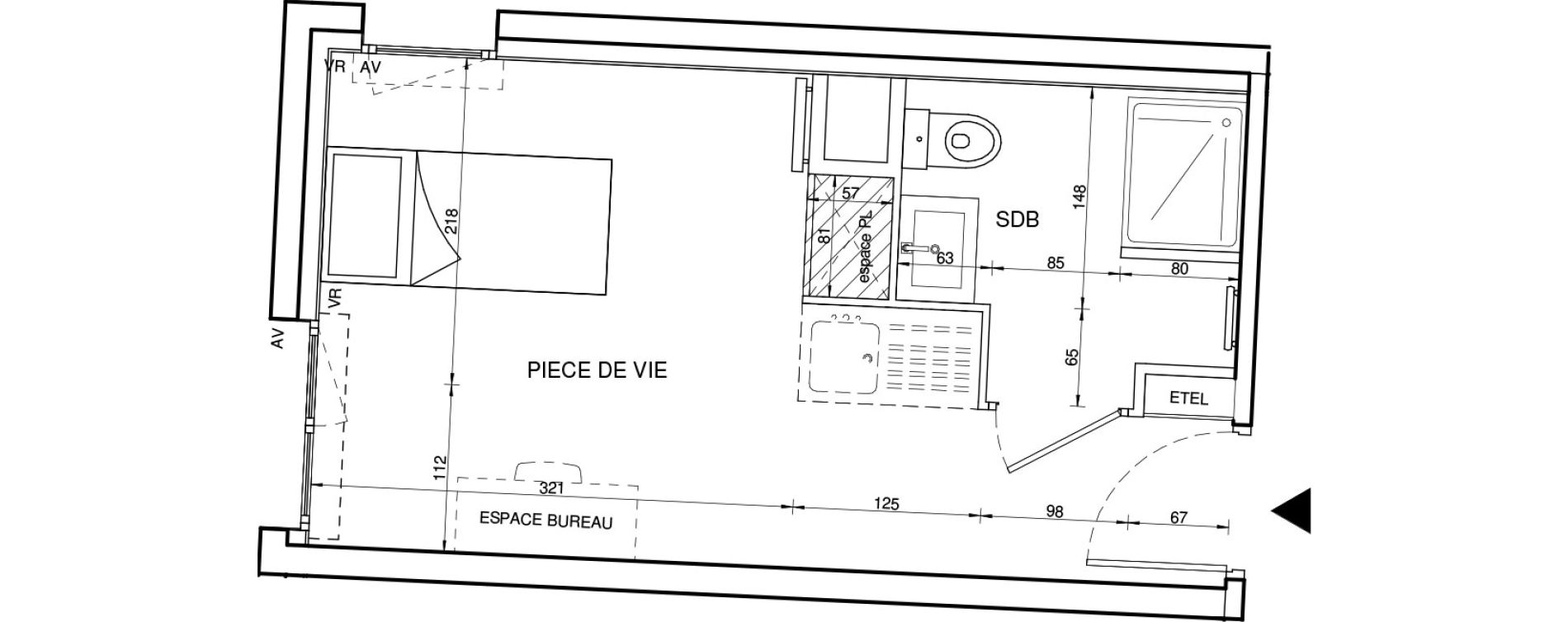 Appartement T1 de 19,43 m2 &agrave; Tours Giraudeau-tonnelle