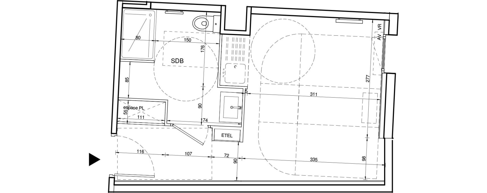 Appartement T1 de 23,27 m2 &agrave; Tours Giraudeau-tonnelle