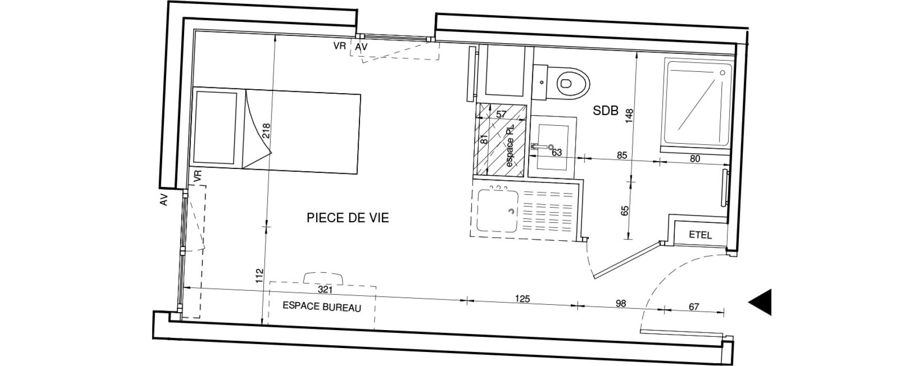 Appartement T1 de 19,43 m2 &agrave; Tours Giraudeau-tonnelle