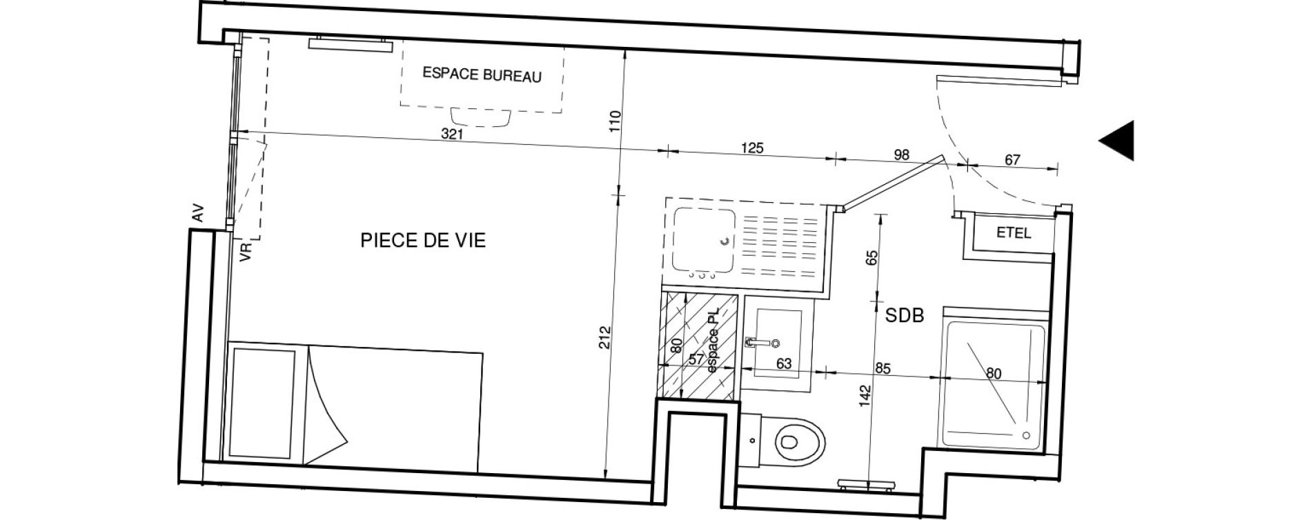 Appartement T1 de 18,68 m2 &agrave; Tours Giraudeau-tonnelle