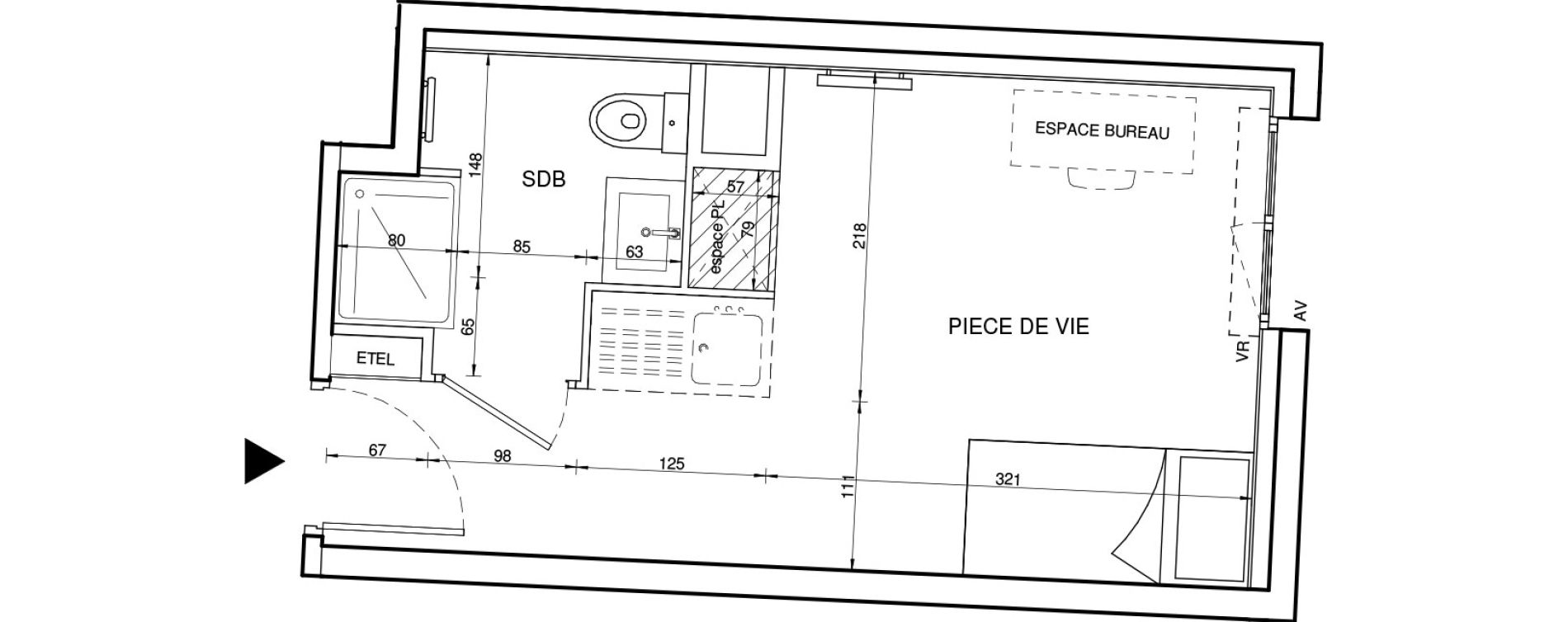 Appartement T1 de 19,00 m2 &agrave; Tours Giraudeau-tonnelle