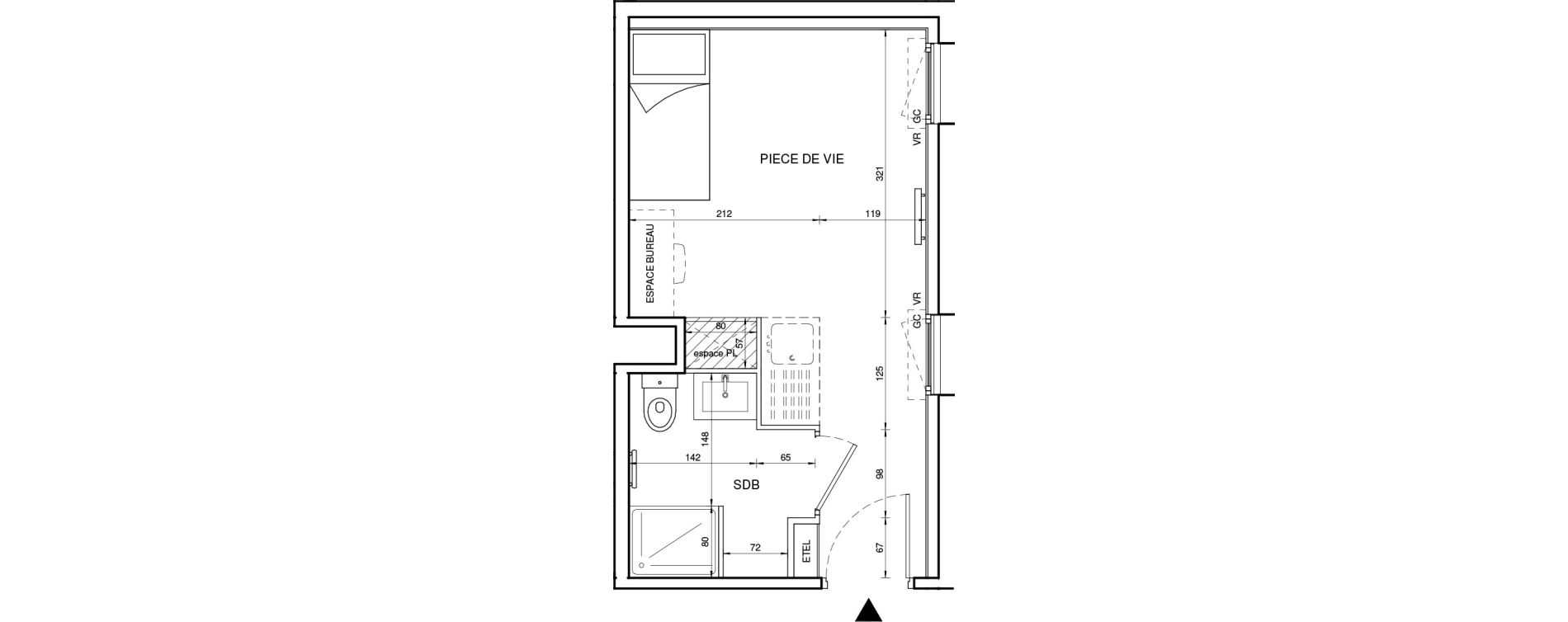 Appartement T1 de 19,54 m2 &agrave; Tours Giraudeau-tonnelle