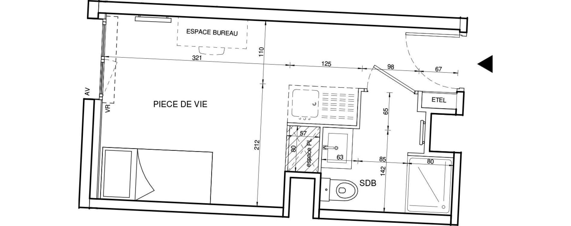 Appartement T1 de 18,60 m2 &agrave; Tours Giraudeau-tonnelle