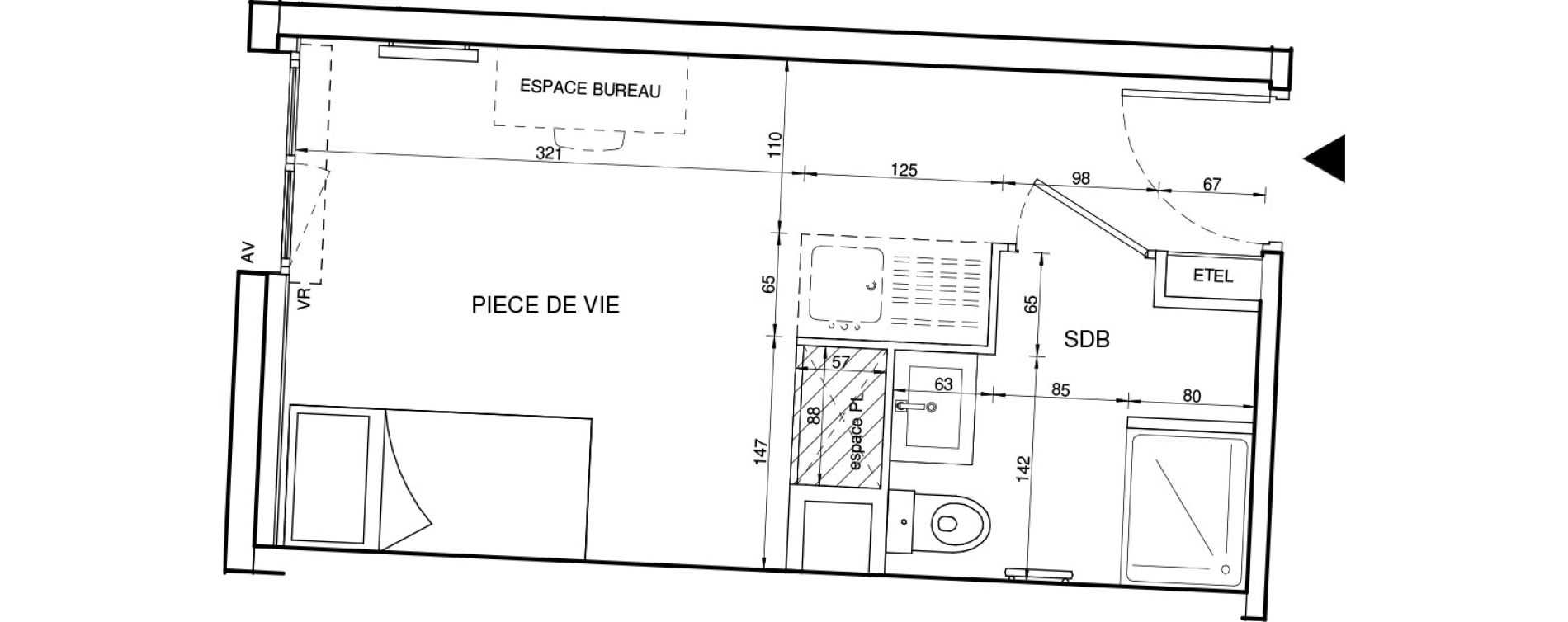 Appartement T1 de 18,99 m2 &agrave; Tours Giraudeau-tonnelle