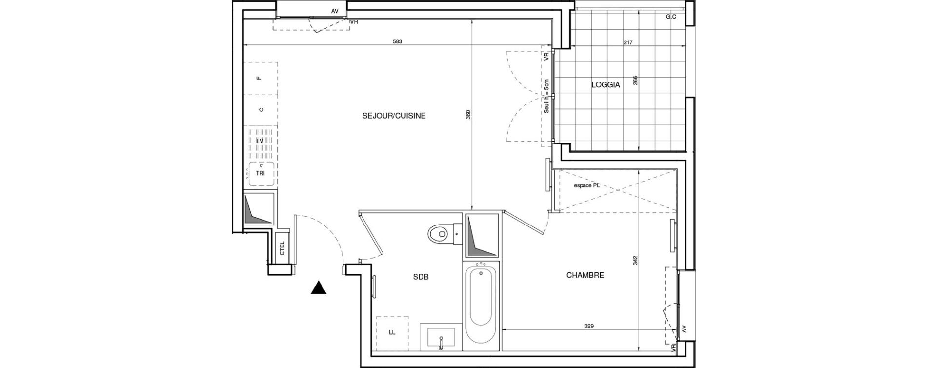 Appartement T2 de 38,65 m2 &agrave; Tours Giraudeau-tonnelle