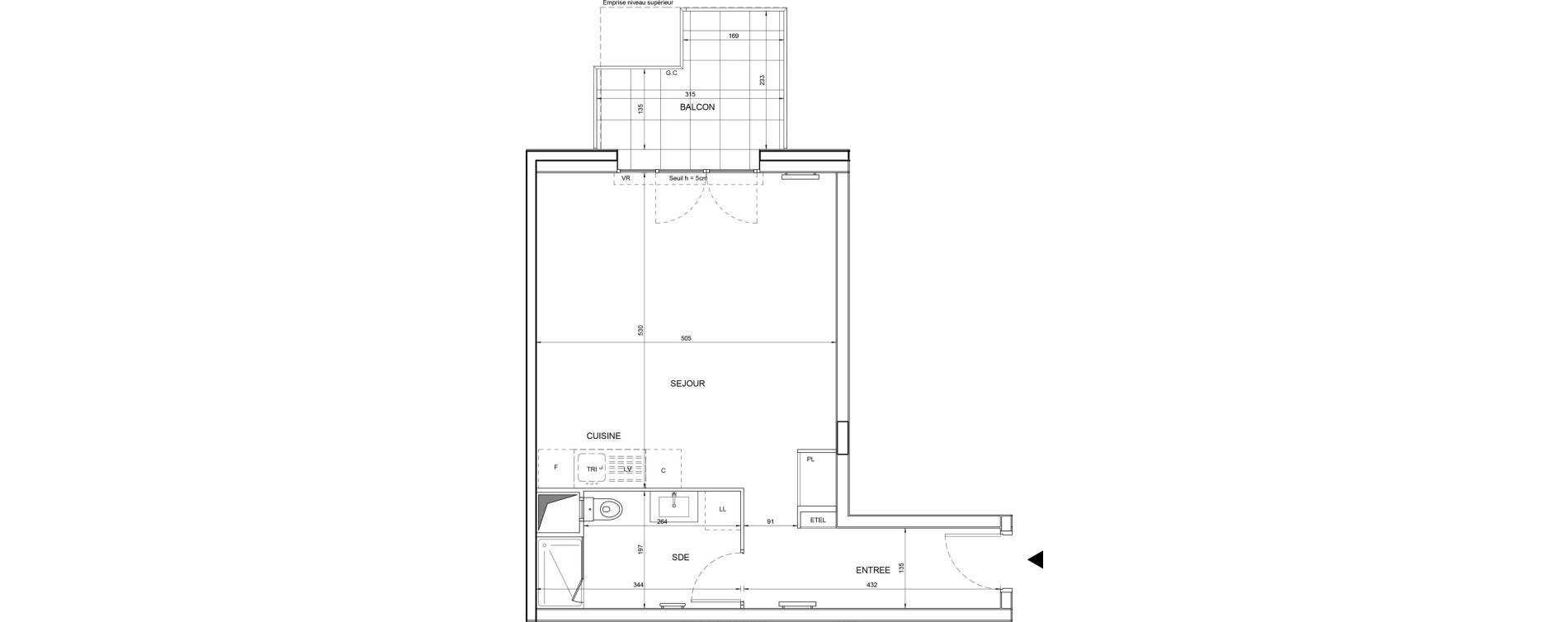Appartement T1 de 39,68 m2 &agrave; Tours Giraudeau-tonnelle