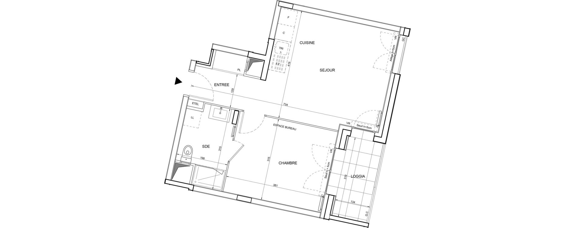 Appartement T2 de 40,54 m2 &agrave; Tours Giraudeau-tonnelle