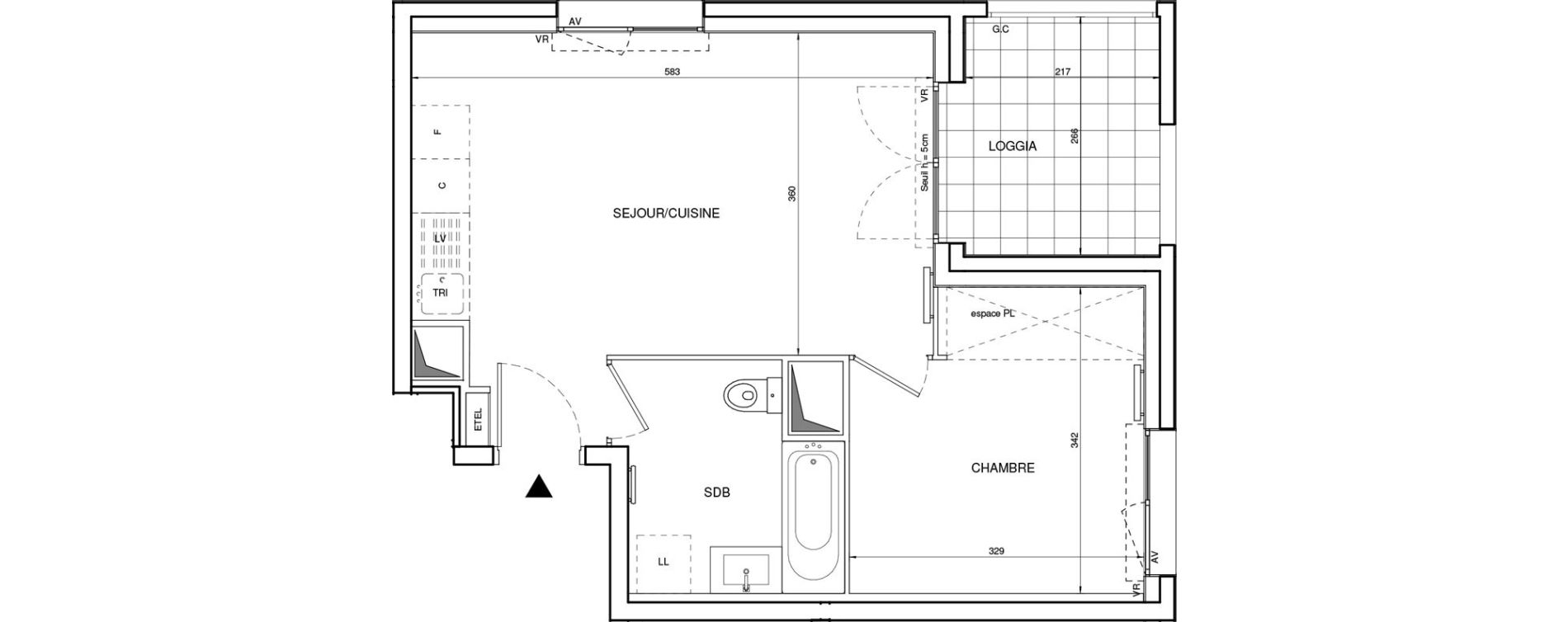 Appartement T2 de 38,65 m2 &agrave; Tours Giraudeau-tonnelle