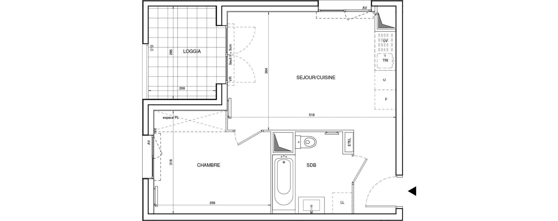 Appartement T2 de 37,83 m2 &agrave; Tours Giraudeau-tonnelle