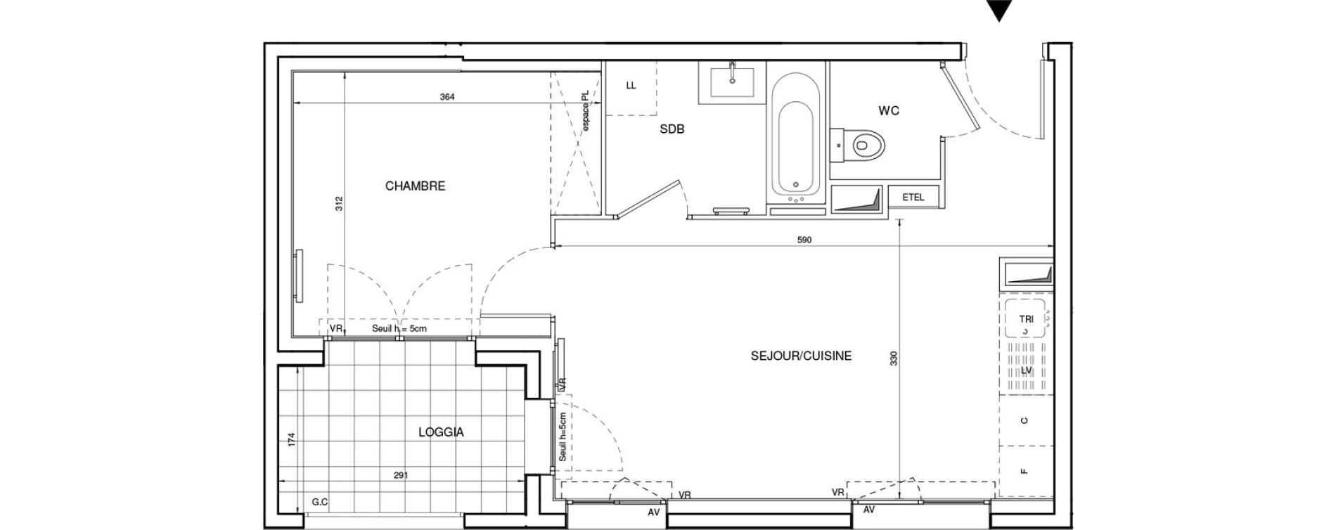 Appartement T2 de 38,90 m2 &agrave; Tours Giraudeau-tonnelle