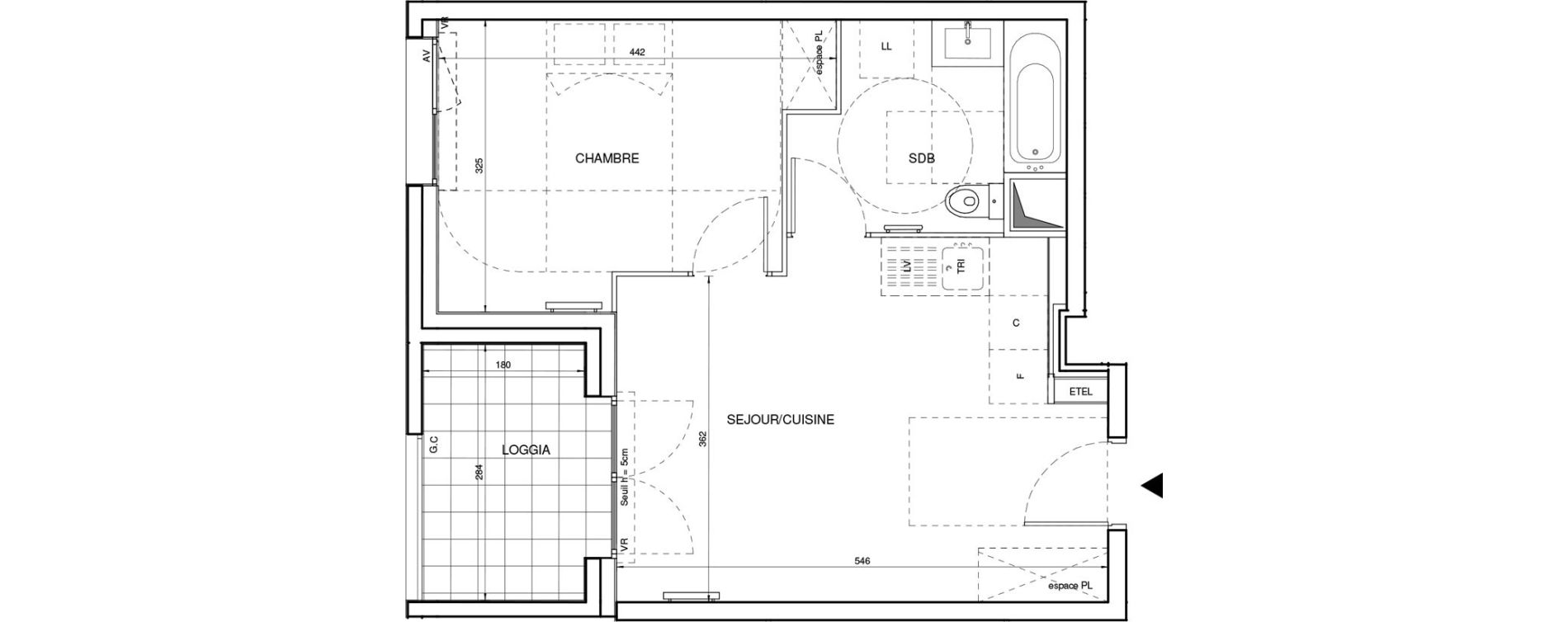 Appartement T2 de 38,68 m2 &agrave; Tours Giraudeau-tonnelle