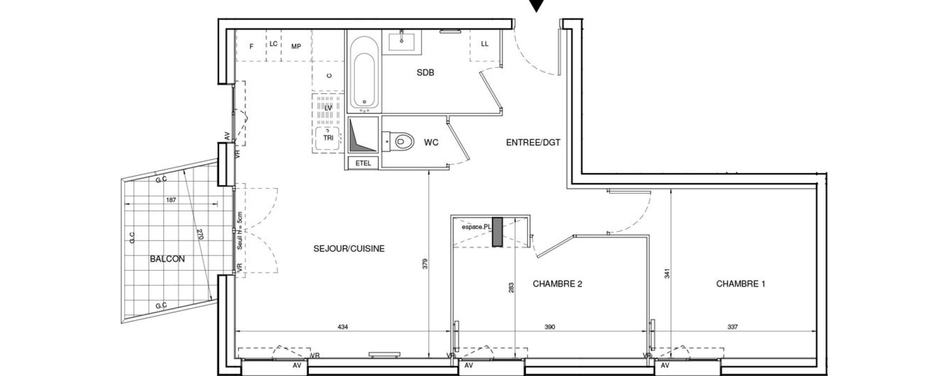 Appartement T3 de 59,69 m2 &agrave; Tours Giraudeau-tonnelle