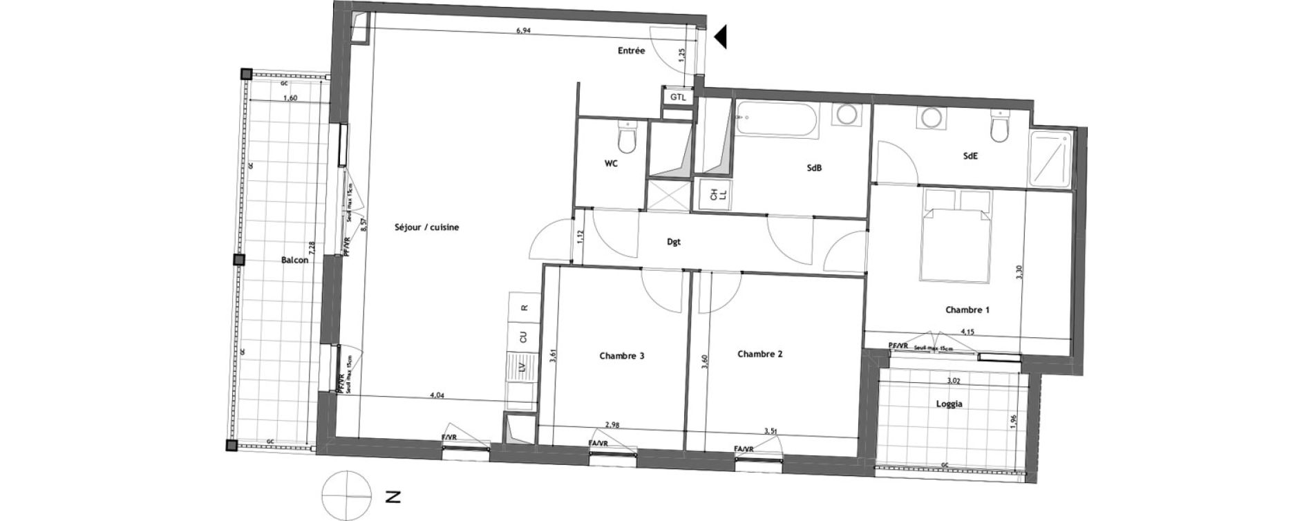 Appartement T4 de 99,30 m2 &agrave; Tours Saint-symphorien