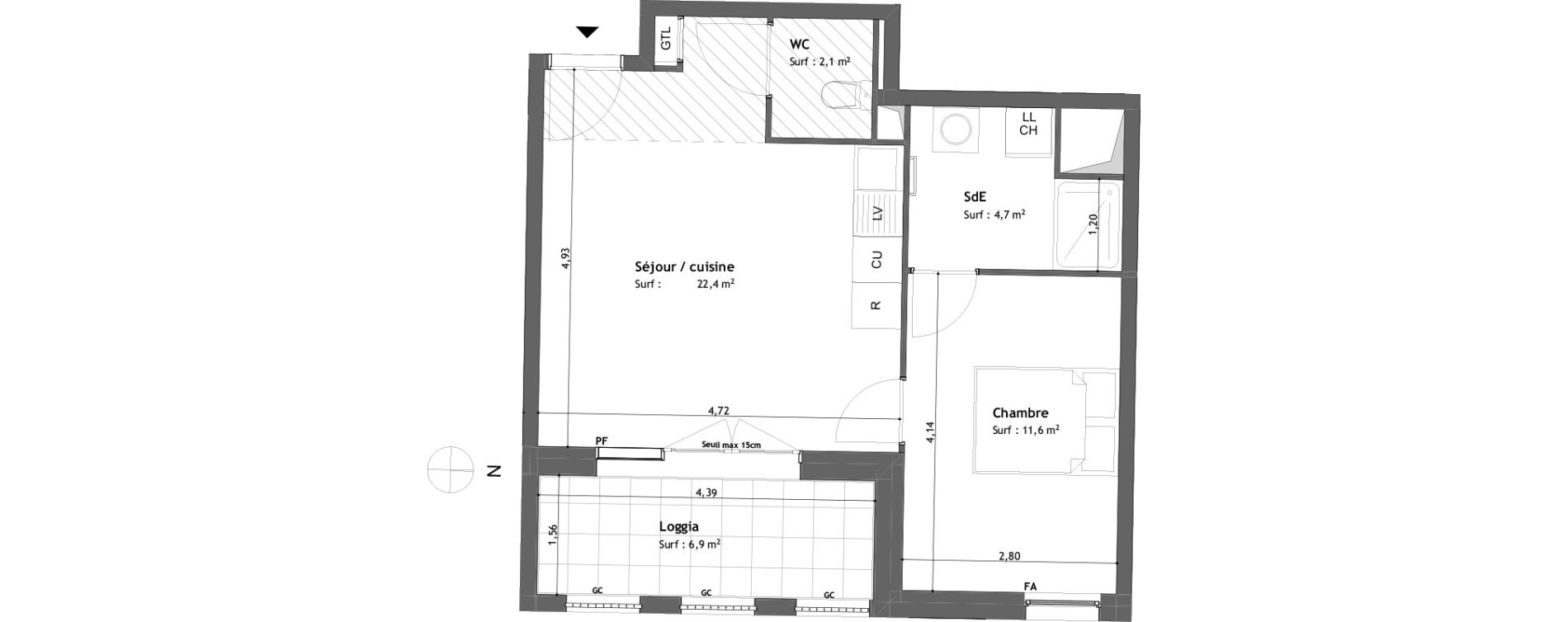 Appartement T2 de 40,80 m2 &agrave; Tours Saint-symphorien