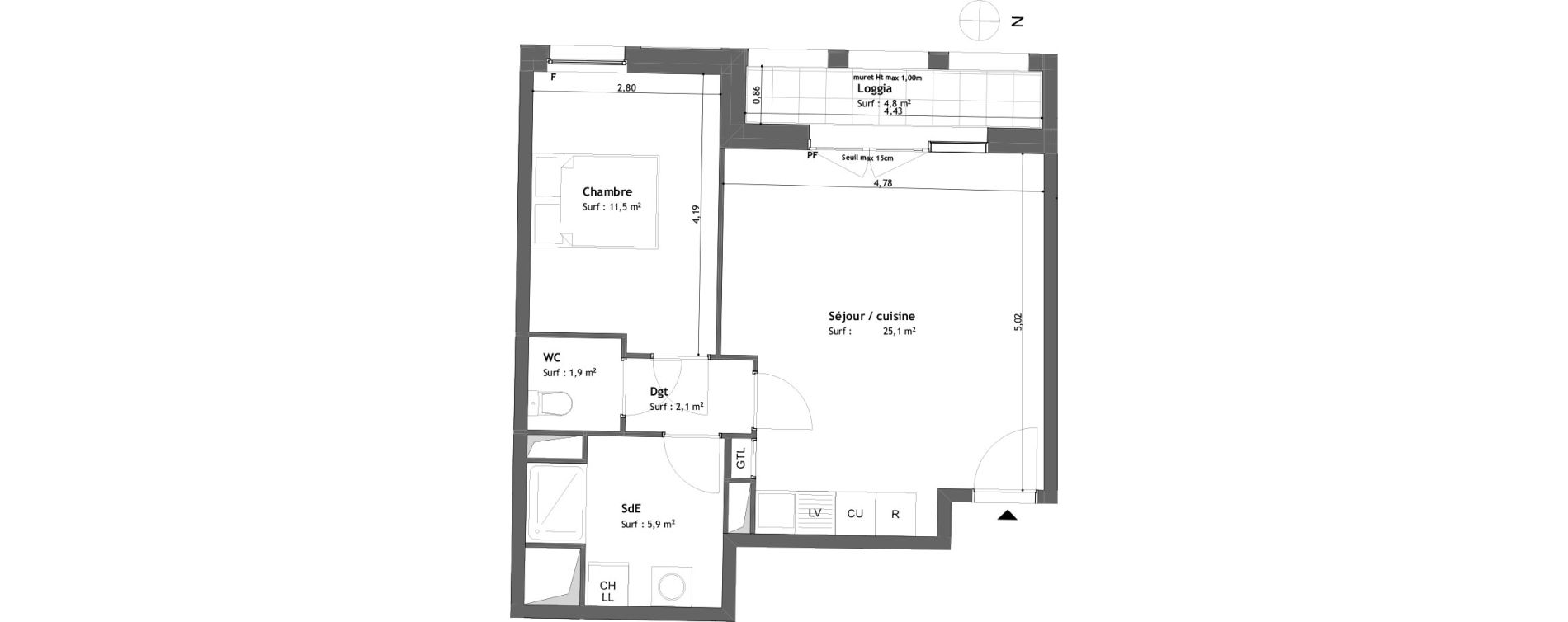 Appartement T2 de 46,50 m2 &agrave; Tours Saint-symphorien
