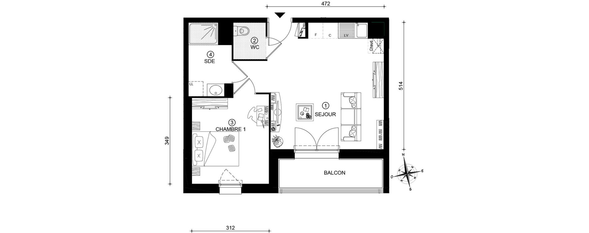 Appartement T2 de 42,77 m2 &agrave; Tours Saint-symphorien