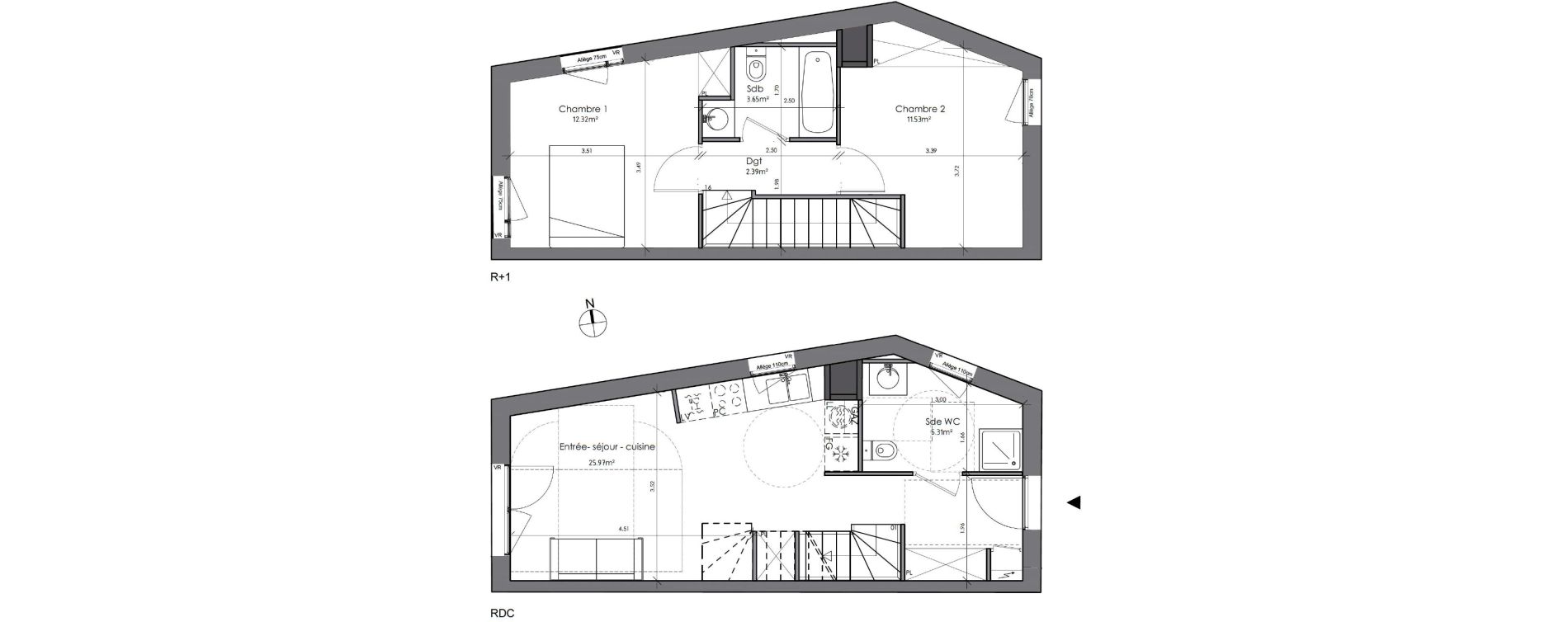 Maison T3 de 61,17 m2 &agrave; Tours Douets milletiere