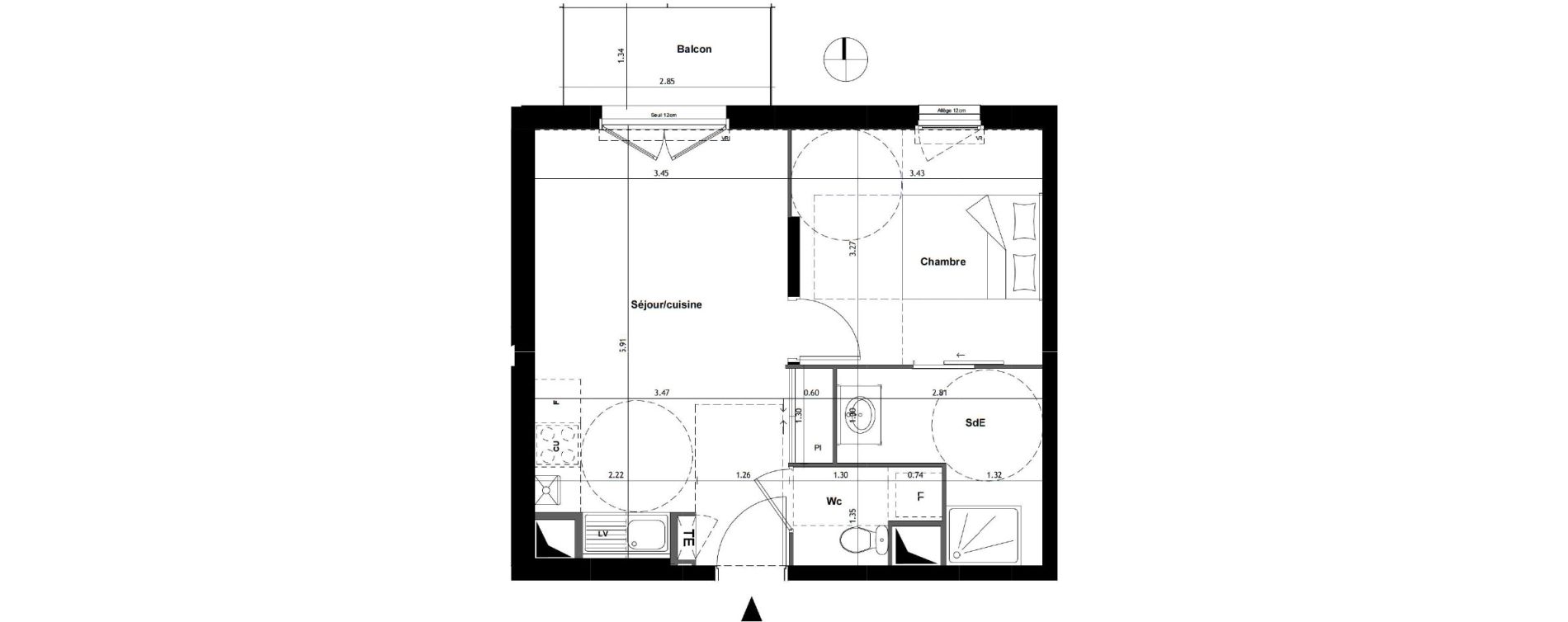 Appartement T2 de 39,09 m2 &agrave; Tours Douets milletiere