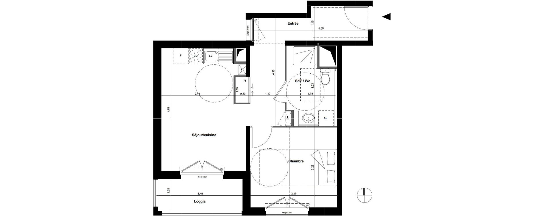 Appartement T2 de 43,76 m2 &agrave; Tours Douets milletiere