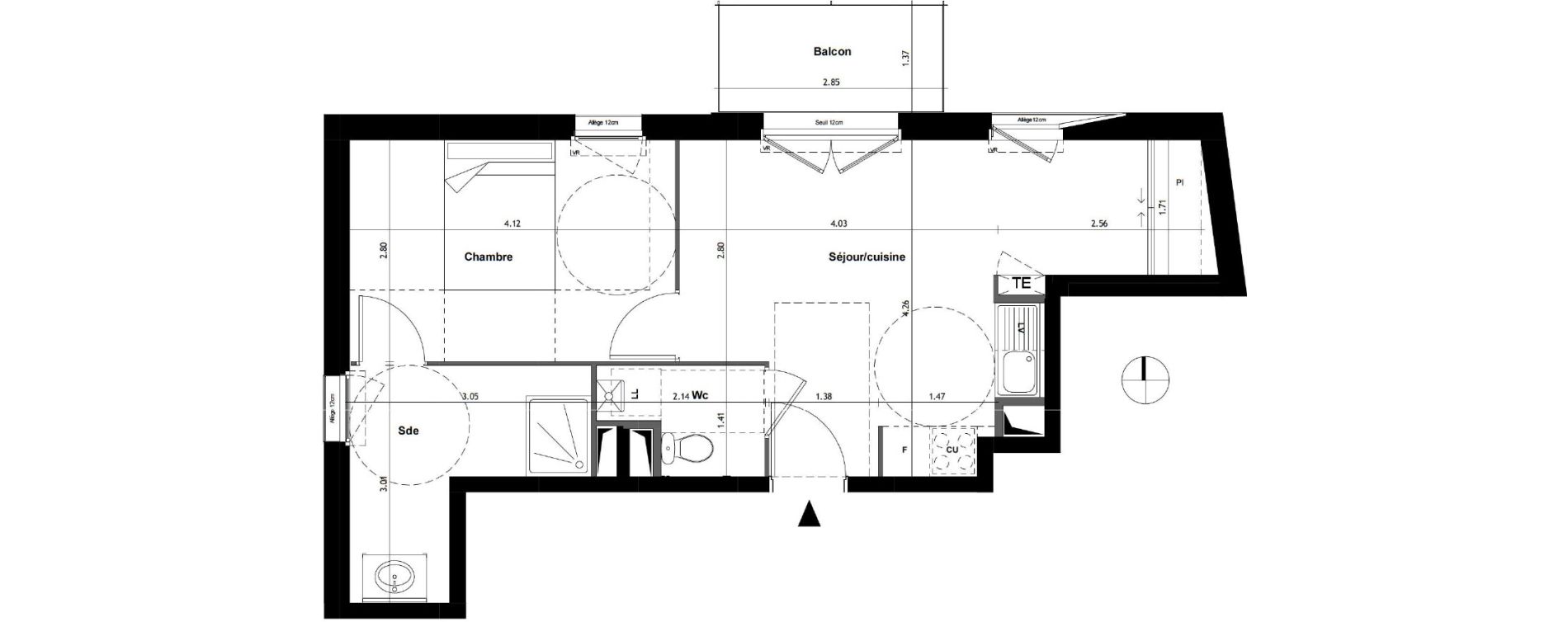 Appartement T2 de 40,97 m2 &agrave; Tours Douets milletiere