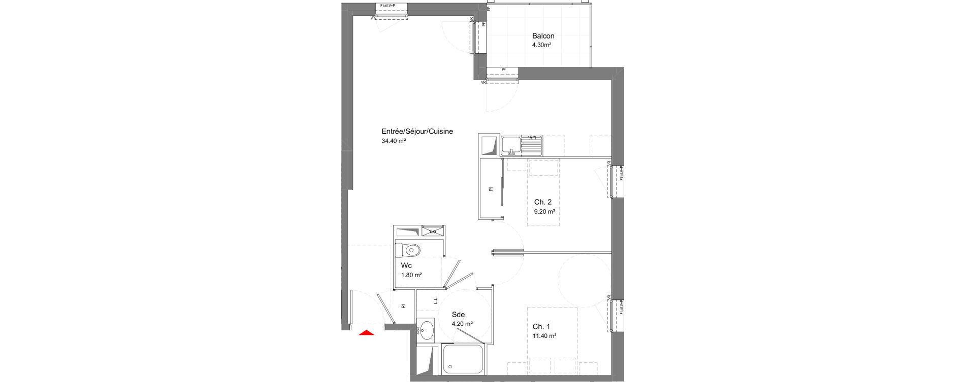 Appartement T3 de 61,00 m2 &agrave; Tours Douets milletiere